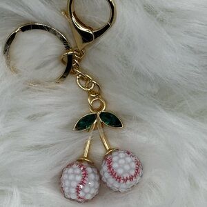 Gold Cherry Baseball Keychain